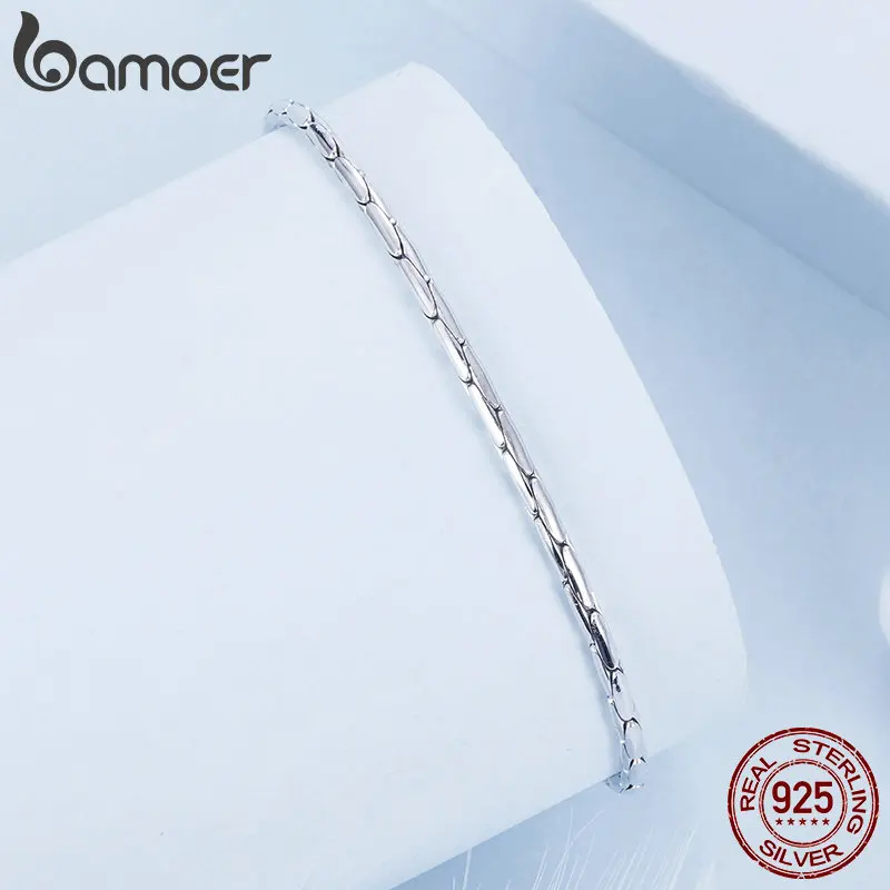 BAMOER White Gold Plated Bracelet for Women, 925 Sterling Silver Snake Chain Bracelet Dainty Fashion Basic Bracelet BSB173