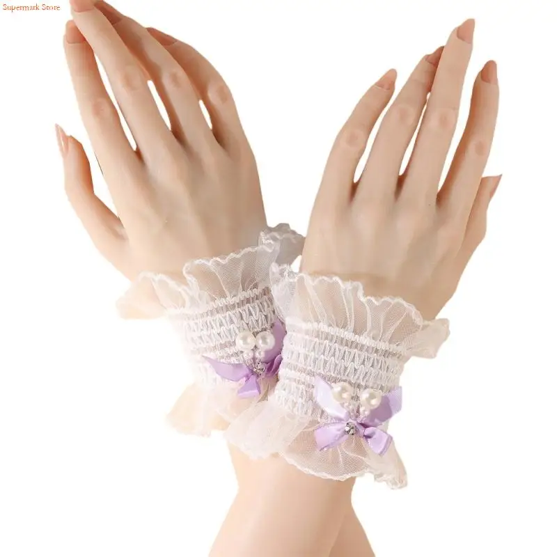 Q5WE أصفاد ذراع مشذبة بالدانتيل ملفتة للنظر، إكسسوار خفيف الوزن لحفلات الزفاف أو الملابس الكاجوال #1