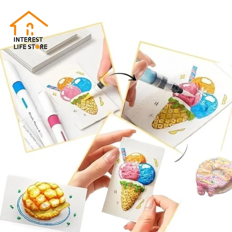 

DIY 3d Drawing Magic Puffy Paint Canvas Drawing with Colors Pens Art Supplies Sponge Painting Paper Art Supplies Kids Kit Gifts