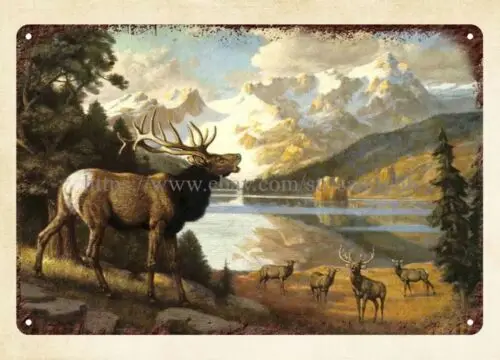 1pcs elk painting by Walter Haskell Hinton 1930s to 1940s metal tin sign wall art