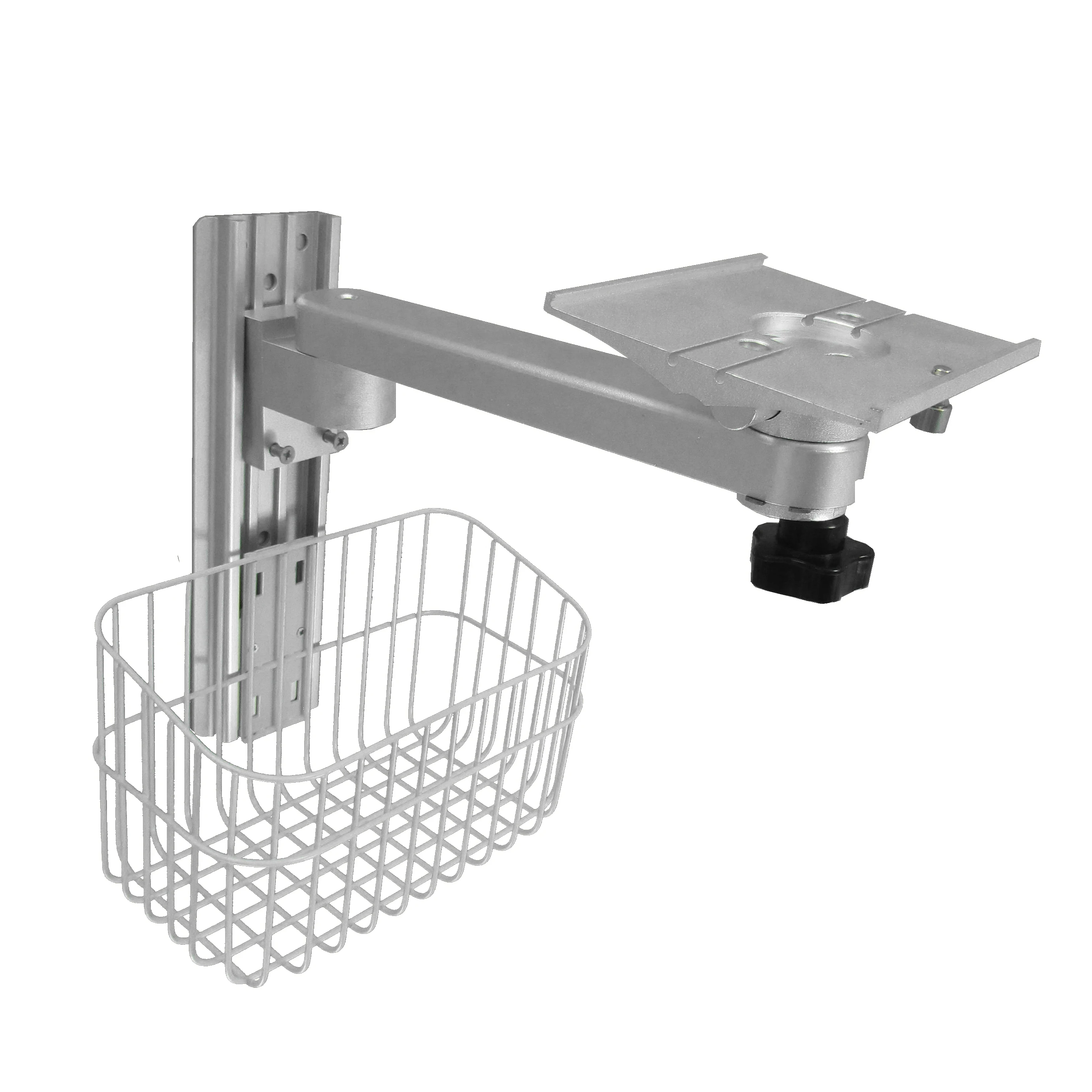 

High Quality Adjustable Sensor Bracket Wall Mount Stand Metal Shelves With Basket Swing Arm Slide Guide