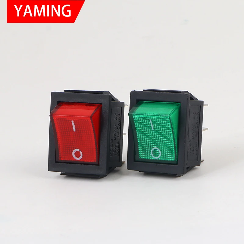 20pcs KCD4 Rocker Switch 6 Pins 16A 250VAC/ 20A 125VAC Push Button Power Electrical Equipment With Green Red Light ON-OFF