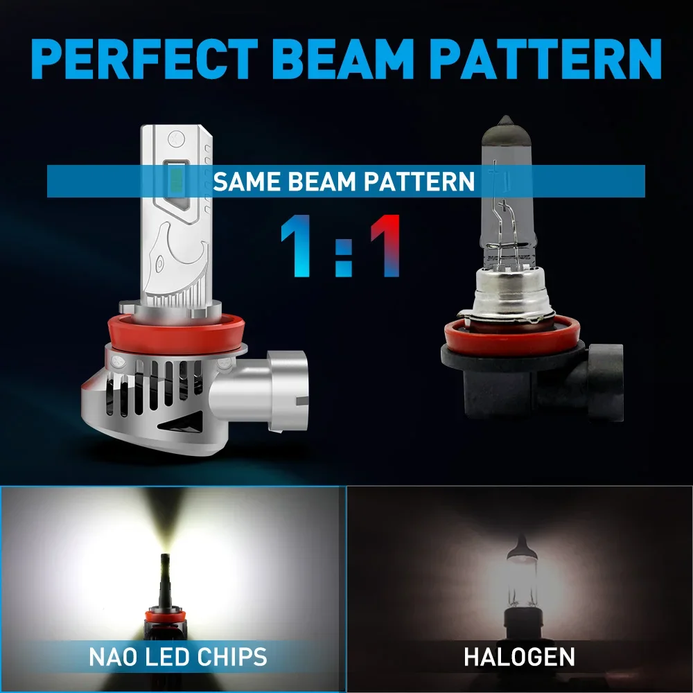NAO H7 H11 Led Headlight H4 Canbus No Error H8 H9 Fog Lamps Bulbs 9005 9006 HB3 HB4 6500K White Light for Car with Fan 12V
