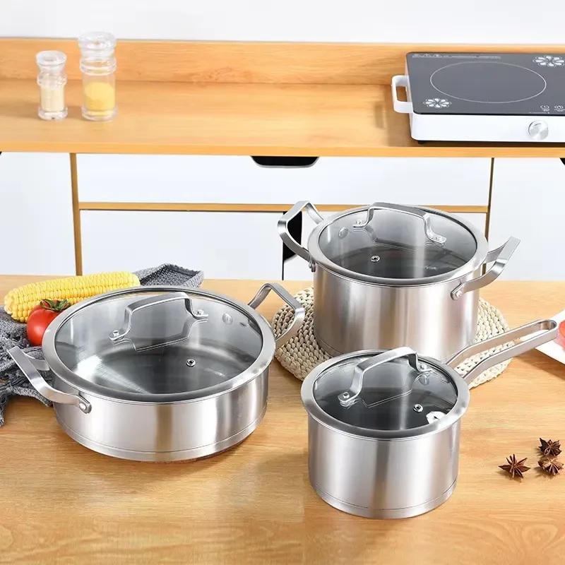 Manufacturer's price Stainless steel cookware set Durable non-stick kitchen cooking soup pot soup pot milk pot lid 6-piece