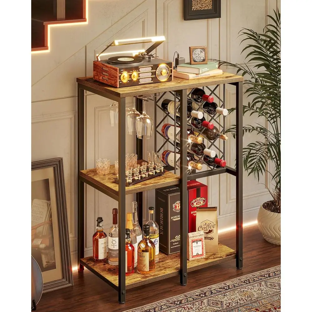 

3-Tier Wine Rack Cabinet, ern Liquor & Coee Bar Cart with Shelves, Glass Holder and Power Socket, Bar Table or Kitchen, Dining R