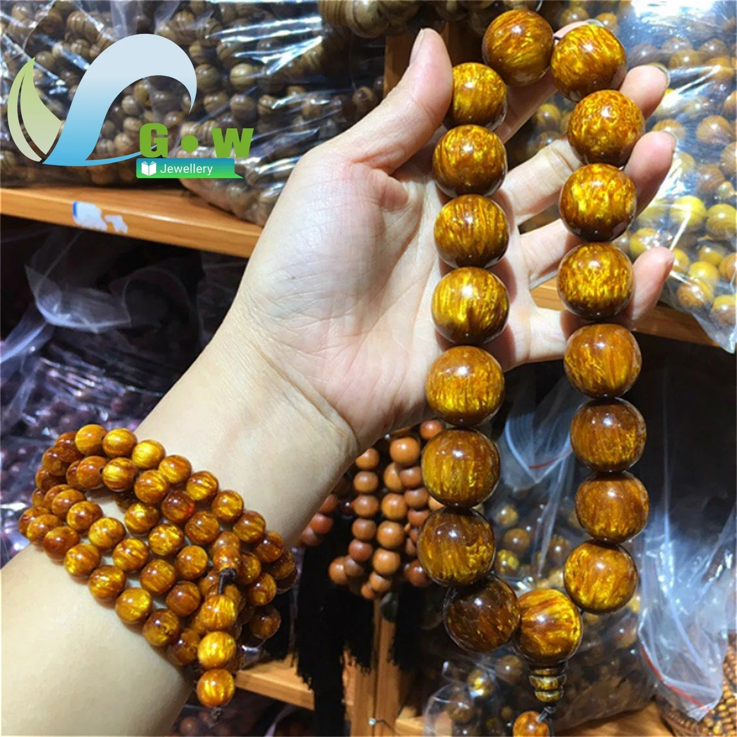 Car Gear Shift Prayer Beads Second Generation Golden Sea Willow Bracelet 30MM Buddhist Mala Handheld Beads for Men Women Couples