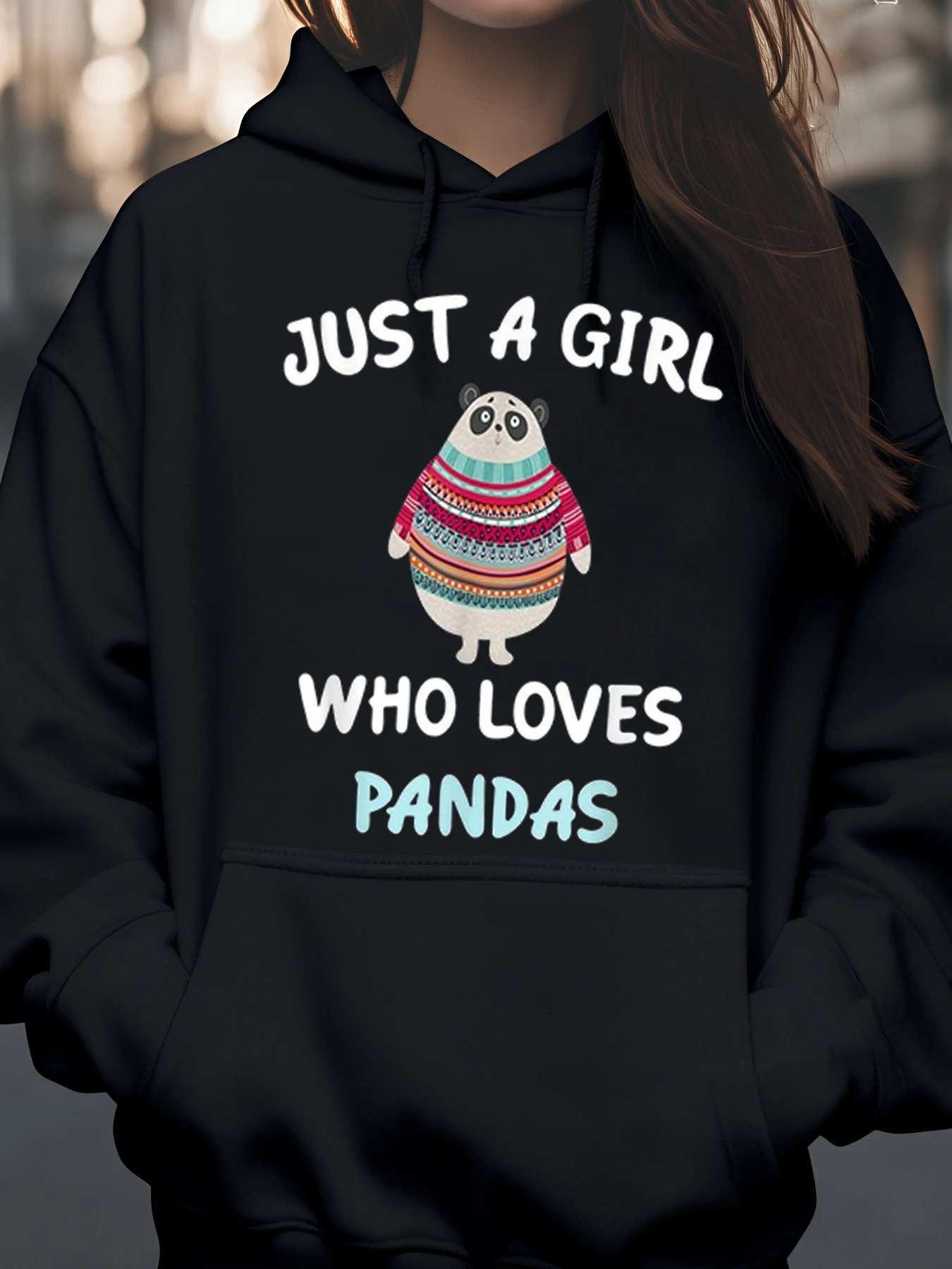 نمط دب الباندا مجرد فتاة تحب الباندا هوديي الشتاء ملابس غير رسمية للنساء