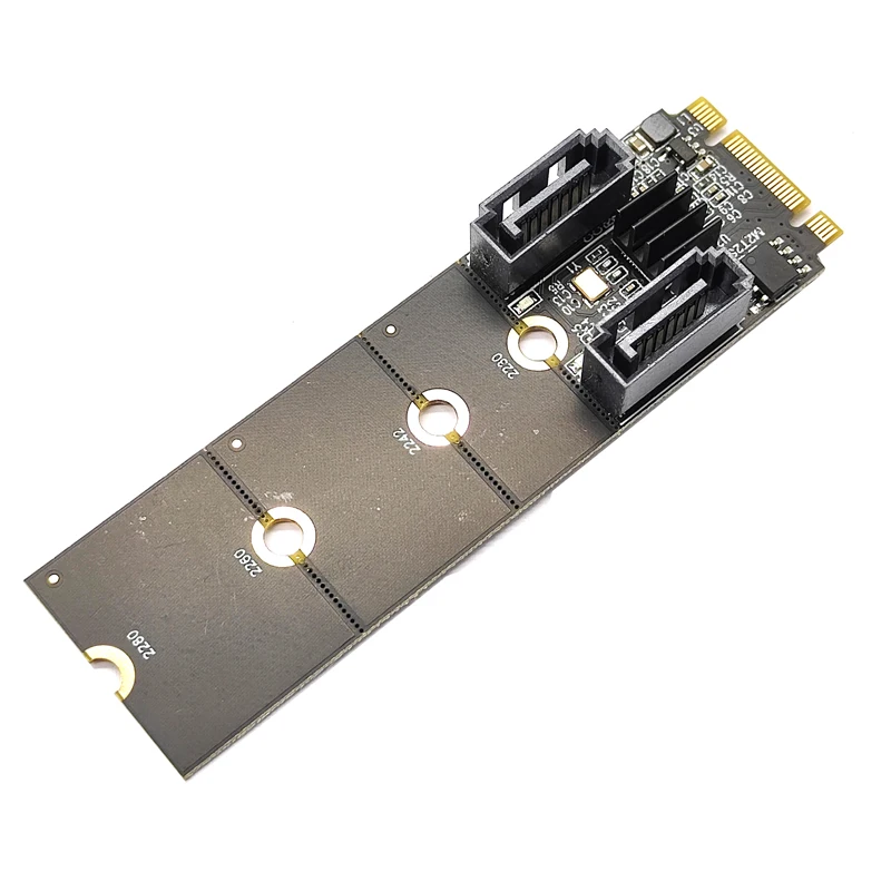 NGFF M2 NVME to SATA3.0 6Gb Card Adapter M.2 Key-M PCIE NVME to Dual SATA 3.0 Expanion Card Riser Converter JMB582 PCIE 3.0 Chip