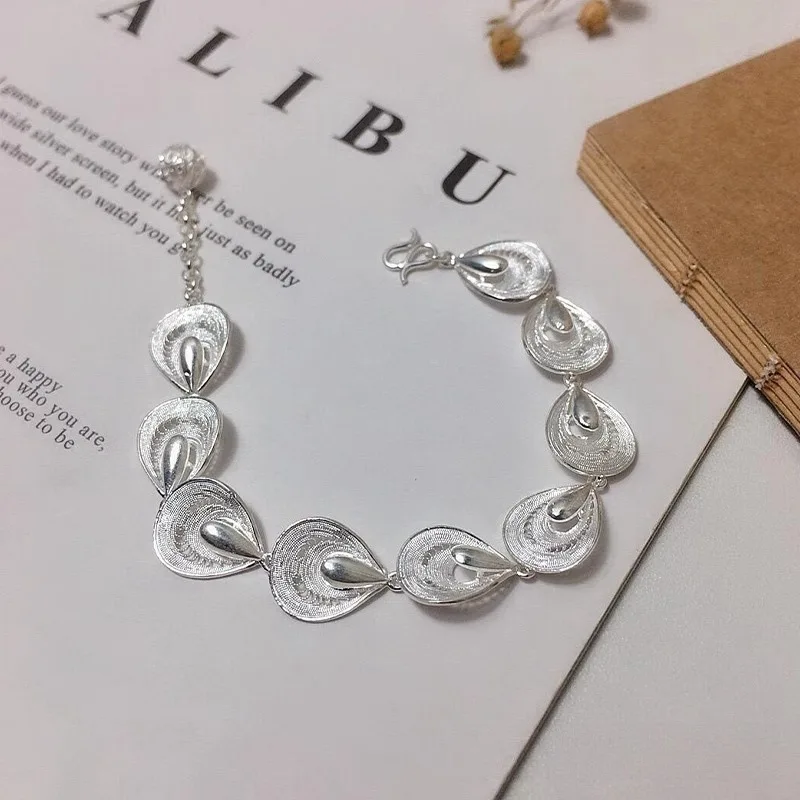 ENSHIR Silver Color Brushed Water droplet Fan-shape Open Bracelet for Women Delicate Luxury Design Niche Jewelry Gifts Wholesale