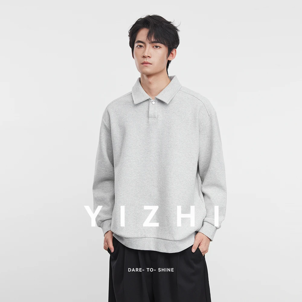 2025 Autumn New Men's Fashion Polo Shirt Lapel Sweatshirt Loose Solid Color Long Sleeve T-shirt Top Men Business Casual Pullover