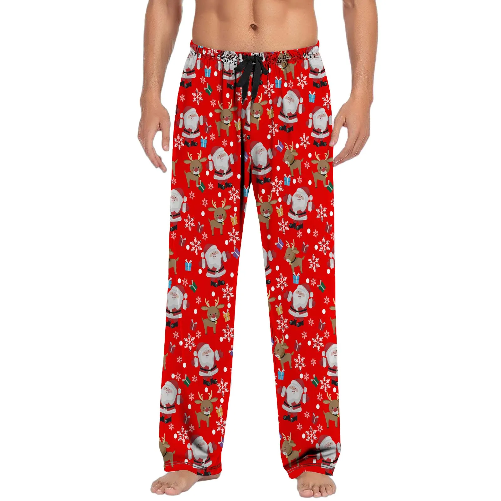 Christmas Men Casual Pants Pajama Pants With Drawstring And Pockets Tech Mens Pants 6 Memory Foam Men\'s Workout & Training Pant