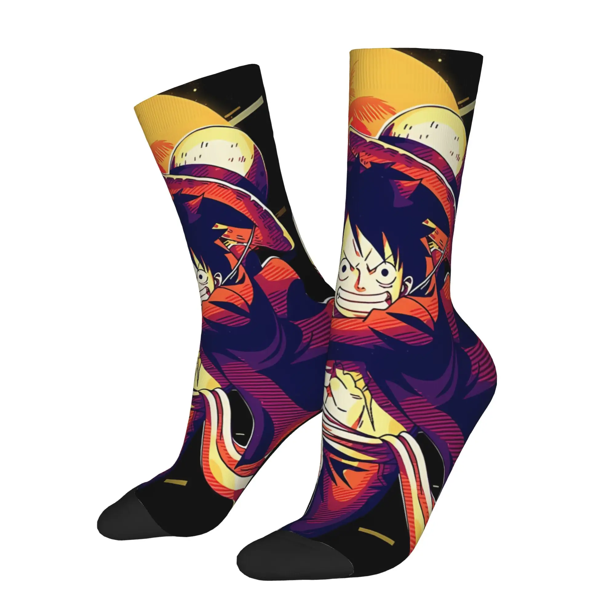 

1 Pair Funny Sock One Piece Luffy Harajuku Seamless Pattern Printed Men Socks Novelty Men's Socks
