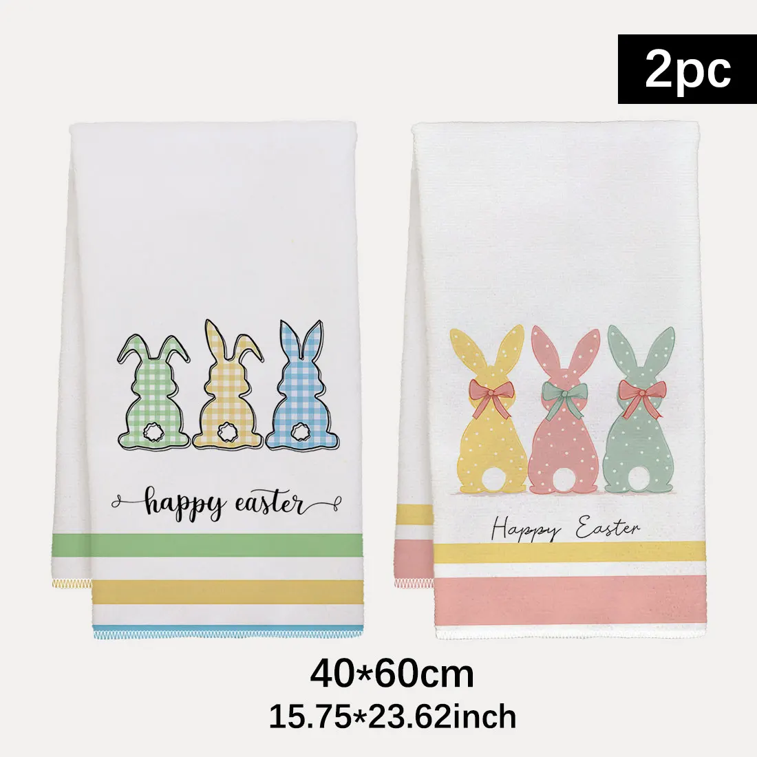 2pcs 40x60cm Easter Day DishCloth Tea Towel Kitchen Dishcloth , Rabbit Tulip Eggs Color Grids  Lover Pattern for Easter Decor