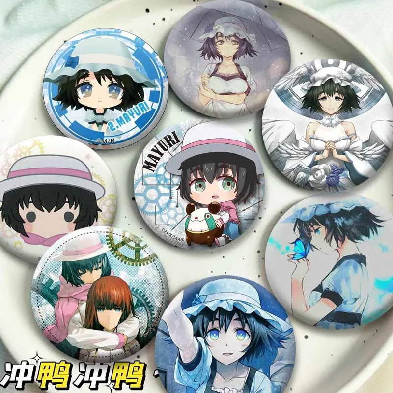 Anime Peripheral Mayuri Shiina Enamel Pins Cartoon Role Playing Brooch Handmade Cute Round Badge Backpack Ornament Jewelry Gifts