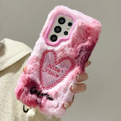 Glitter Luxury Love Plush Warm Embroidery Cover Case For Galaxy S25 S24 Ultra S23 Plus A14 A15 A16 A17 A36 A56 A35 A55 A05S A54