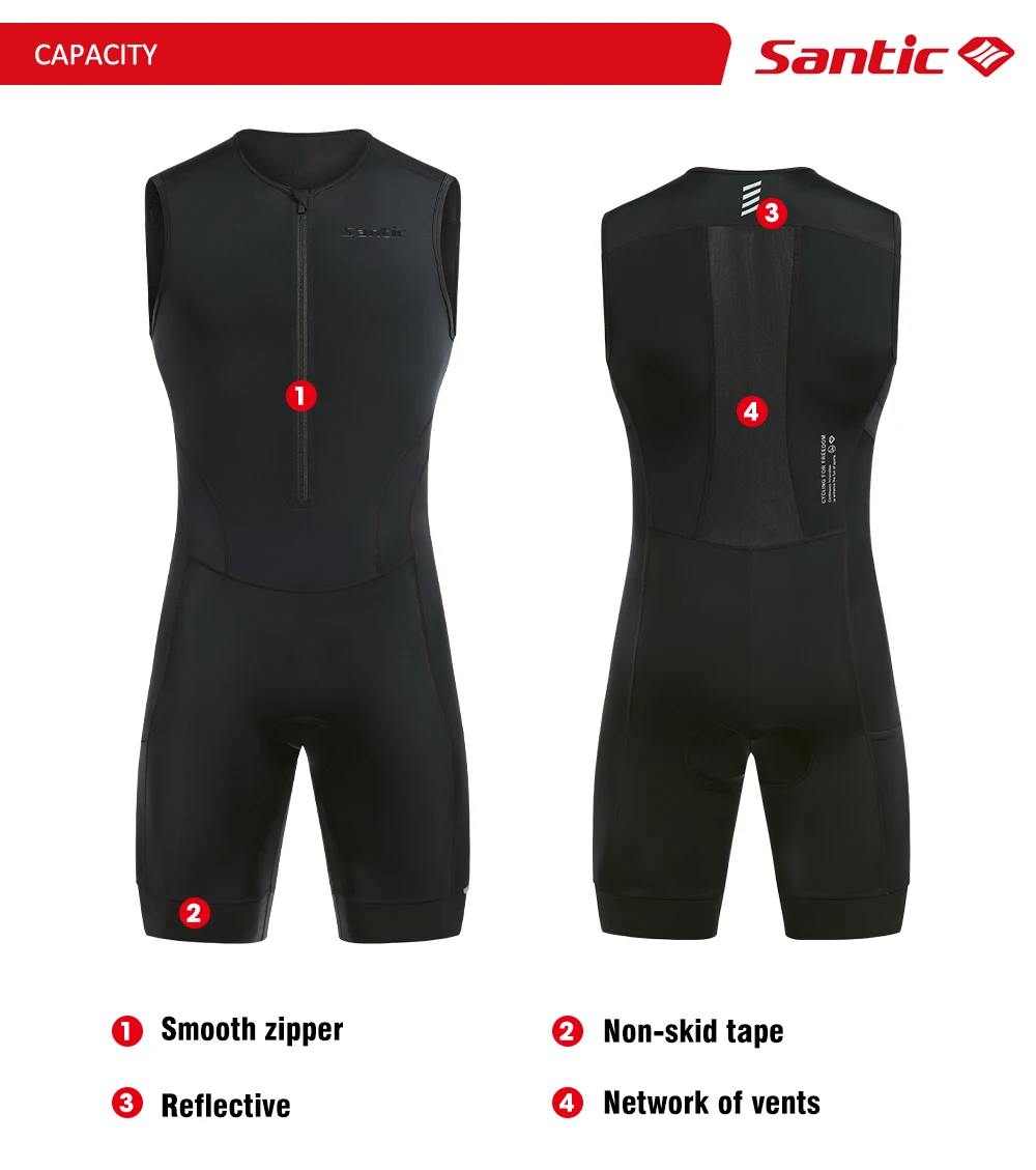 Santic Herren-Triathlon-Radanzüge, ärmellos, mit Schwamm gepolstert, schnell trocknend, zum Laufen, Schwimmen, Triathlon KM25C03028 – Detail 3