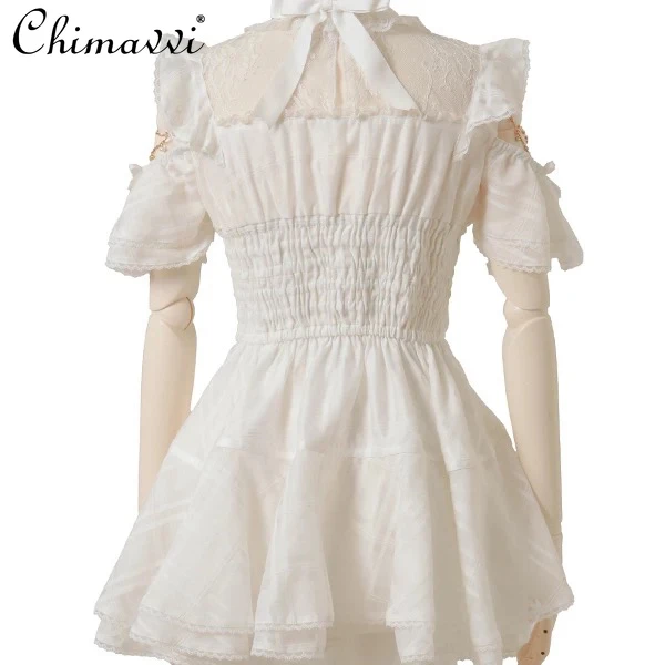 Liz ญี่ปุ่นลายสก๊อต Organza ชุดเจ้าหญิงหวาน Off-the-shoulder Slim-fit Lolita ชุด + Culottes สาวผู้หญิง 2 ชิ้นชุด