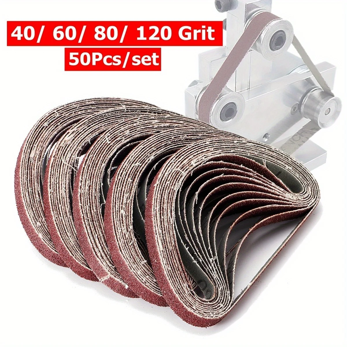 50pcs 5Rolls 10x330mm(0.39X12.99inch) Sanding Belt For Belt Sander Polishing Machine 40/60/80/120 Grit