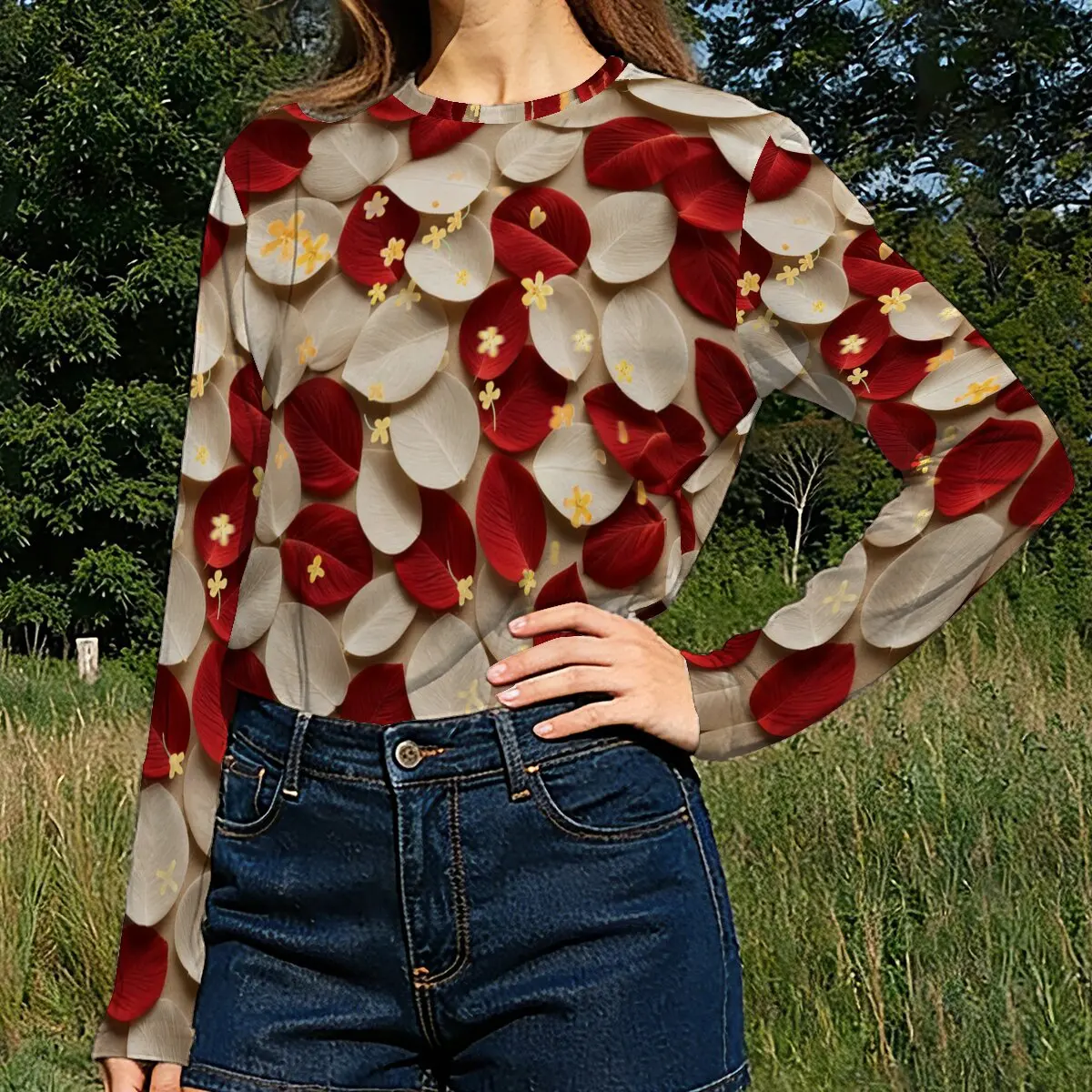 Women's long-sleeve T-shirt for autumn and winter, with three-dimensional floral pattern, romantic and elegant, street fashion