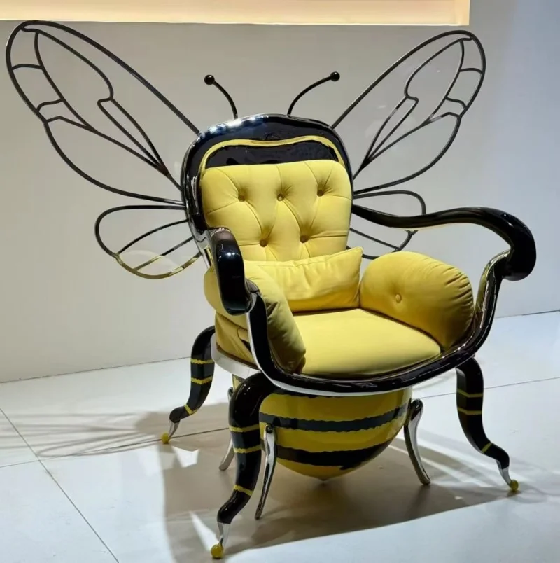 Modern High-End Stainless Steel Luxury Queen Bee Design Accent Chairs Furniture for Home Villa Living Room Hotel