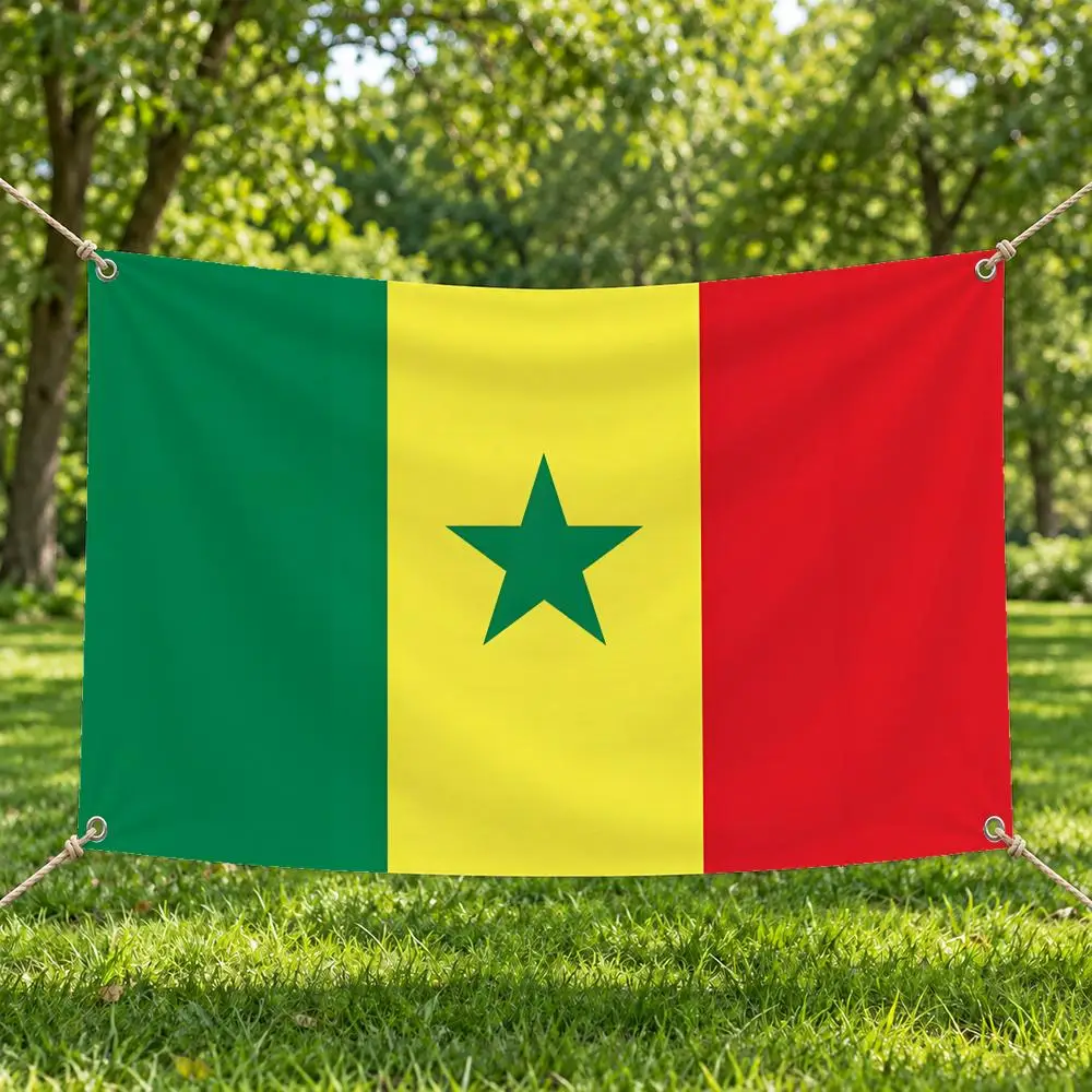 Warm Rhythmic Culture S-Senegal Flags Four Rings Easy Install Lightweight Hang Decor Indoor Outdoor