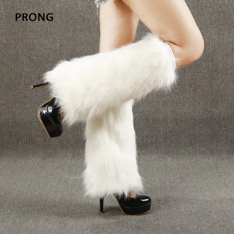 

White Faux Fur Leg Warmers Women Boots Covers Girls Cute Knee-Length Hipster Warm Socks Hiphop Cosplay Accessories