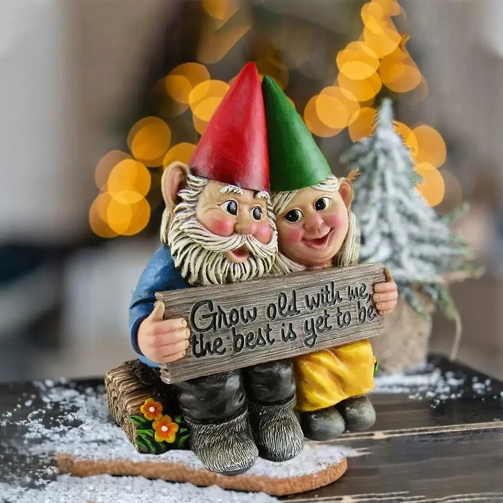 Garden Gnome Cute Couple Statue Lovely Dwarf Resin Desktop Ornament Craft For Home Wedding Anniversary Christmas Decoration