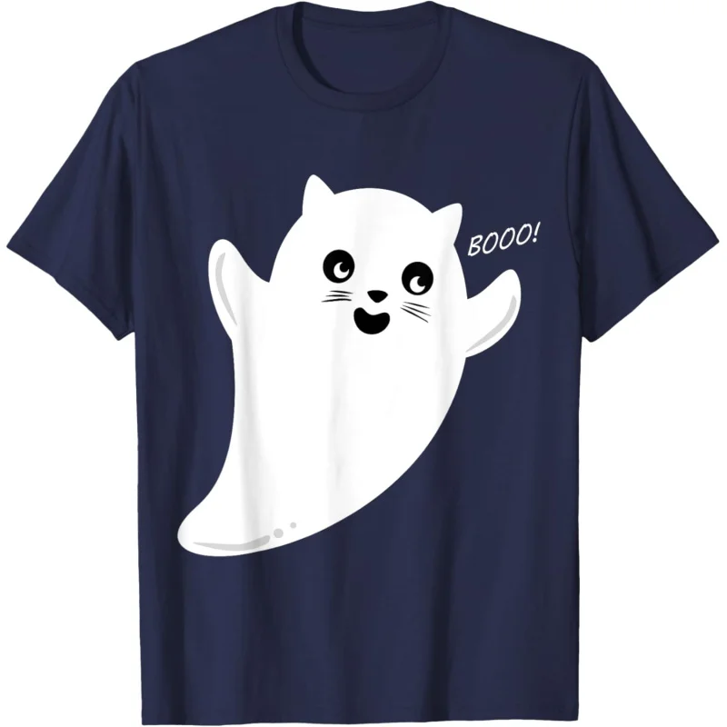 

Halloween T-shirt Terrifying Cute Ghost Cat Costume Simple Animal Halloween Event Party Gift Short sleeved Clothes