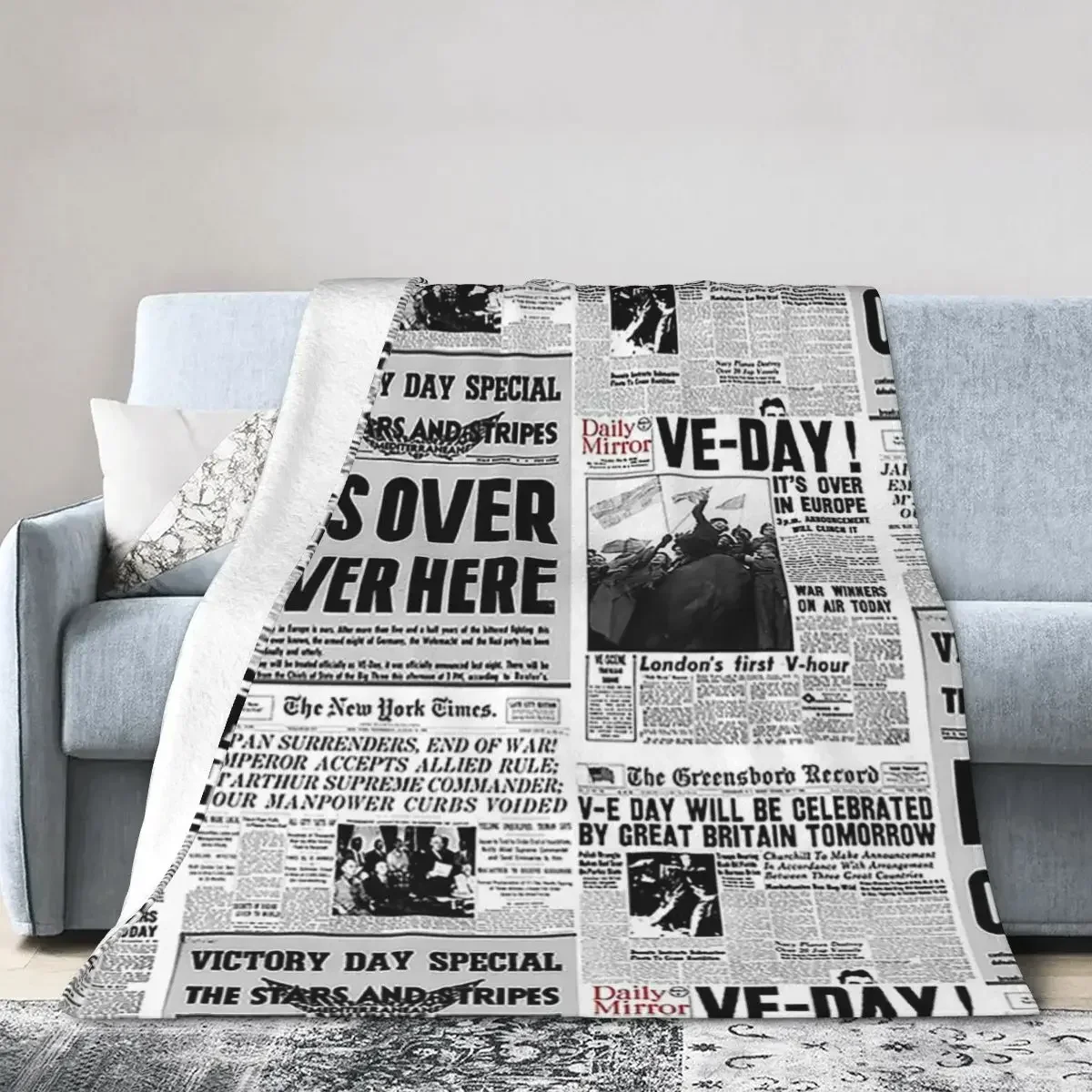 

World War 2 Victory - Newspaper Collage Blankets Soft Warm Flannel Throw Blanket Bedding for Bed Living room Picnic Travel Sofa
