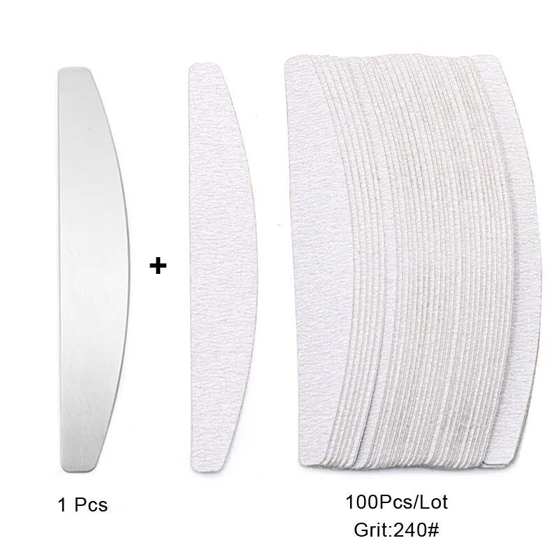 100 Stks/partij Vervangende Nagelvijlen 80/100/180/240 Grit Halve Maan Grey Schuurpapier Pads Met Metalen Handvat Verwijderbare Duurzame Vijlen