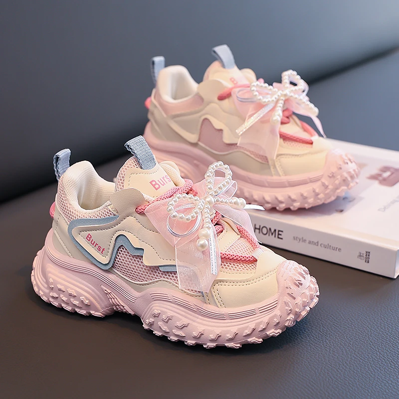 Autumn Girls Sports Shoes Trendy Bow Design Comfortable Cushion Kids Casual Shoes 2025 New Cute School Classic Children Sneakers