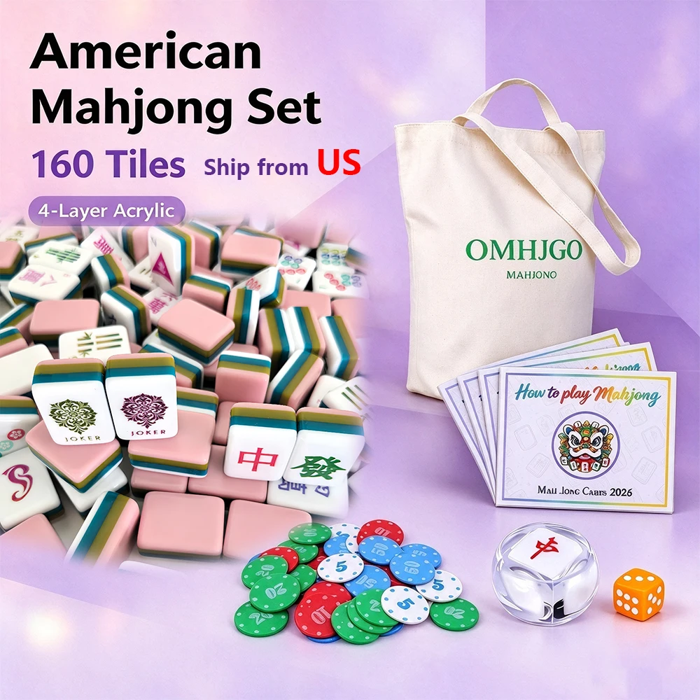 US Stock Pink American Mahjong Travel Acrylic Luxury Engraved Mahjong Tiles Mah Jongg Sets Christmas Halloween Gifts Board Games