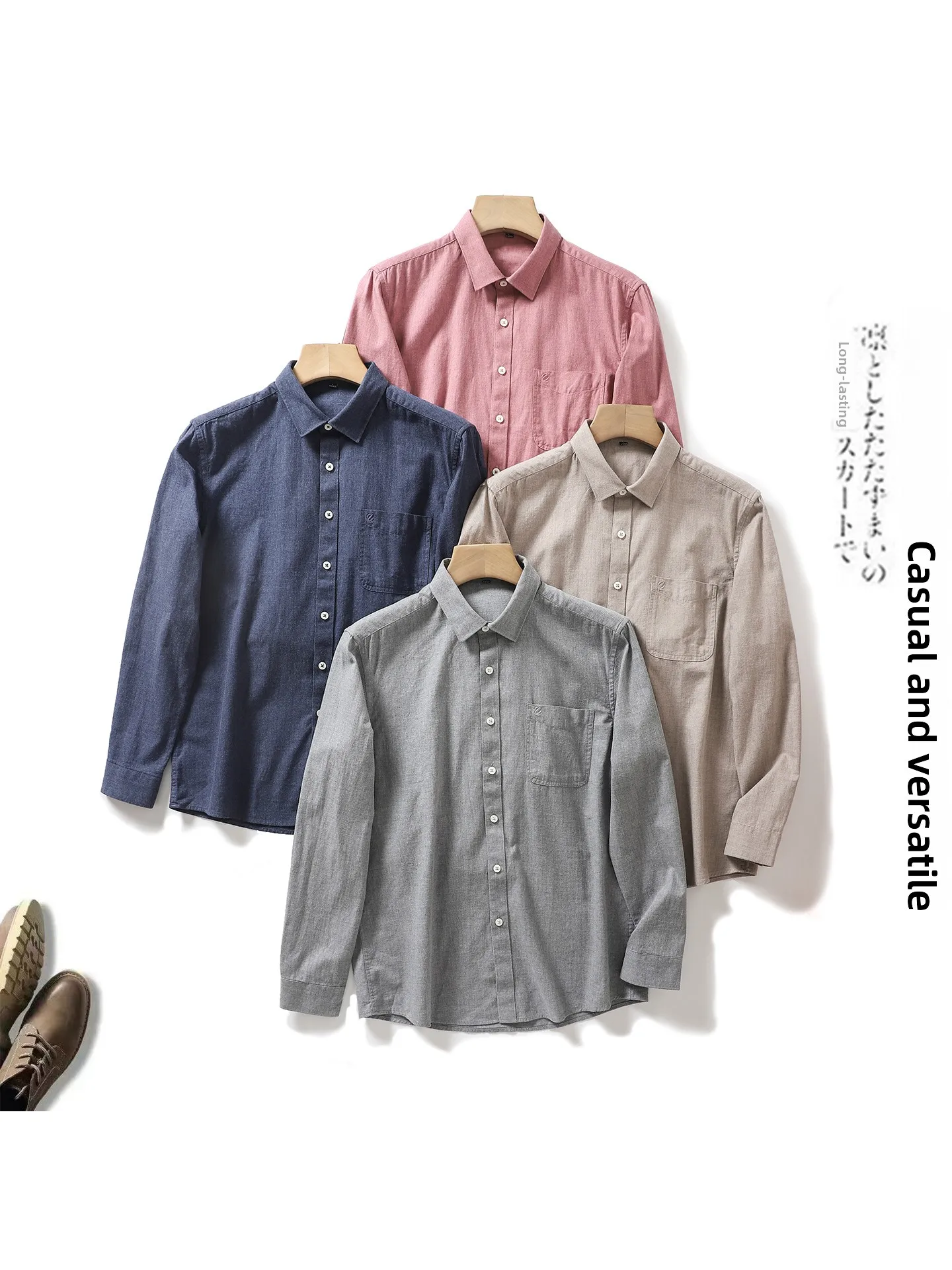 Comfortable Fleece Long Sleeve Casual Shirt Men's Business Casual Washed Point Collar Autumn Winter Loose Fit Breathable Men'...