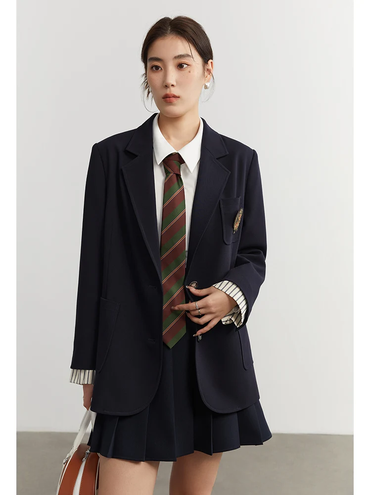 DUSHU Detachable Preppy Style Embroidery Badge Suit Jacket for Women Spring New All-match Loose Casual Sense Women Suit Blazer