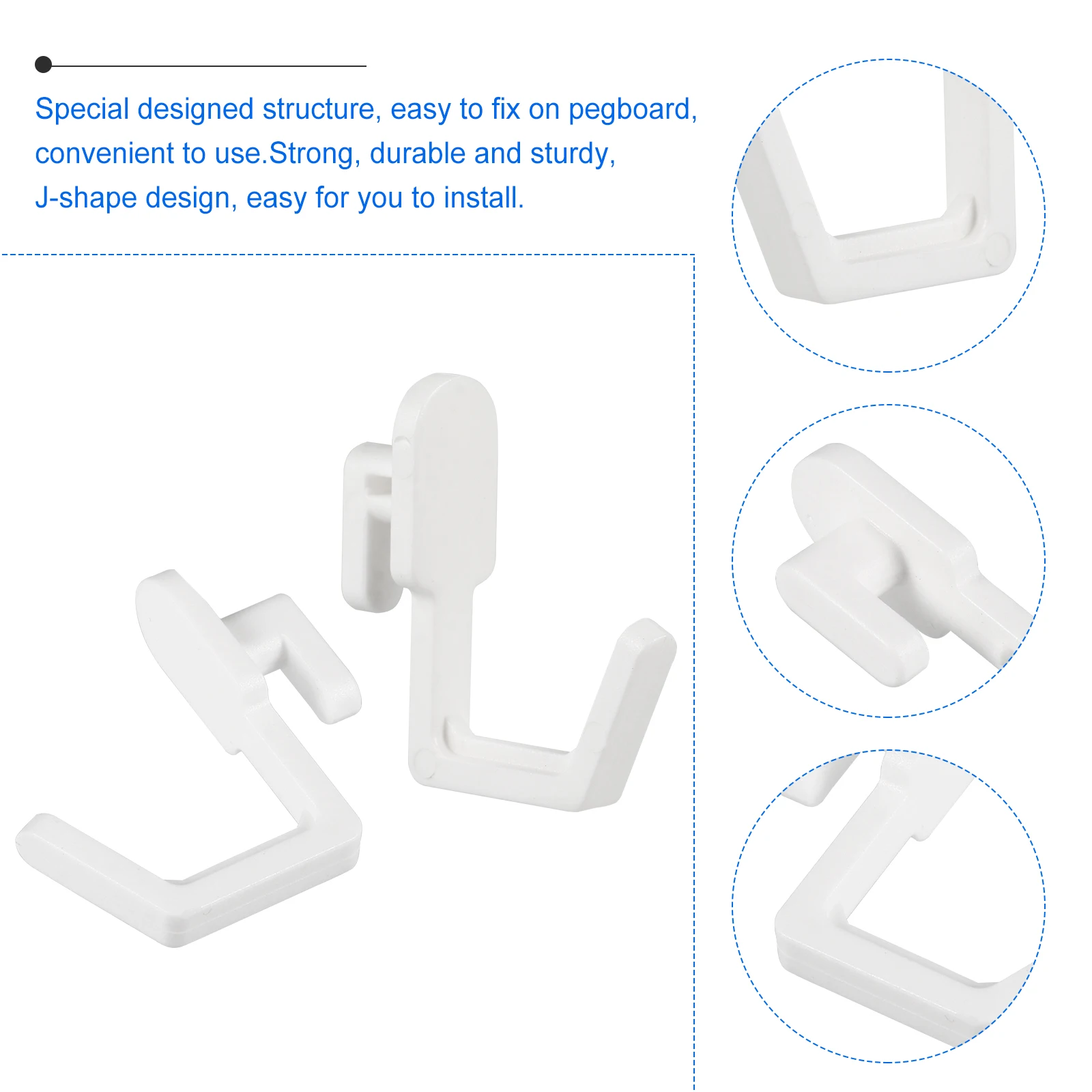 

20Pcs White J Shape Pegboard Hooks Strong Durable Plastic Hangers For Kitchen Bedroom Study Organizer