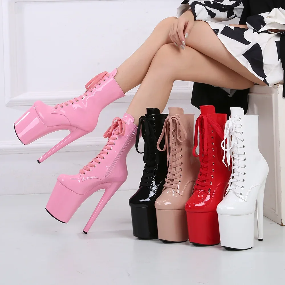 Patent leather 20cm steel tube dancing shoes super high heel platform model catwalk hate sky high nightclub stage boots women