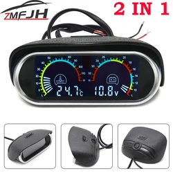 2 in 1 Horizotal Gauge Universal Truck Car Digital Water Temperature Gauge+Voltage Set Meter with 10mm Sensor 12/24V For Car