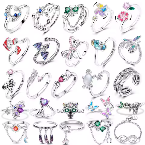 Blue Star Open Ring 925 Sterling Silver Original Clover Dragon Adjustable Ring For Women Wedding Anniversary Finger Jewelry Gift