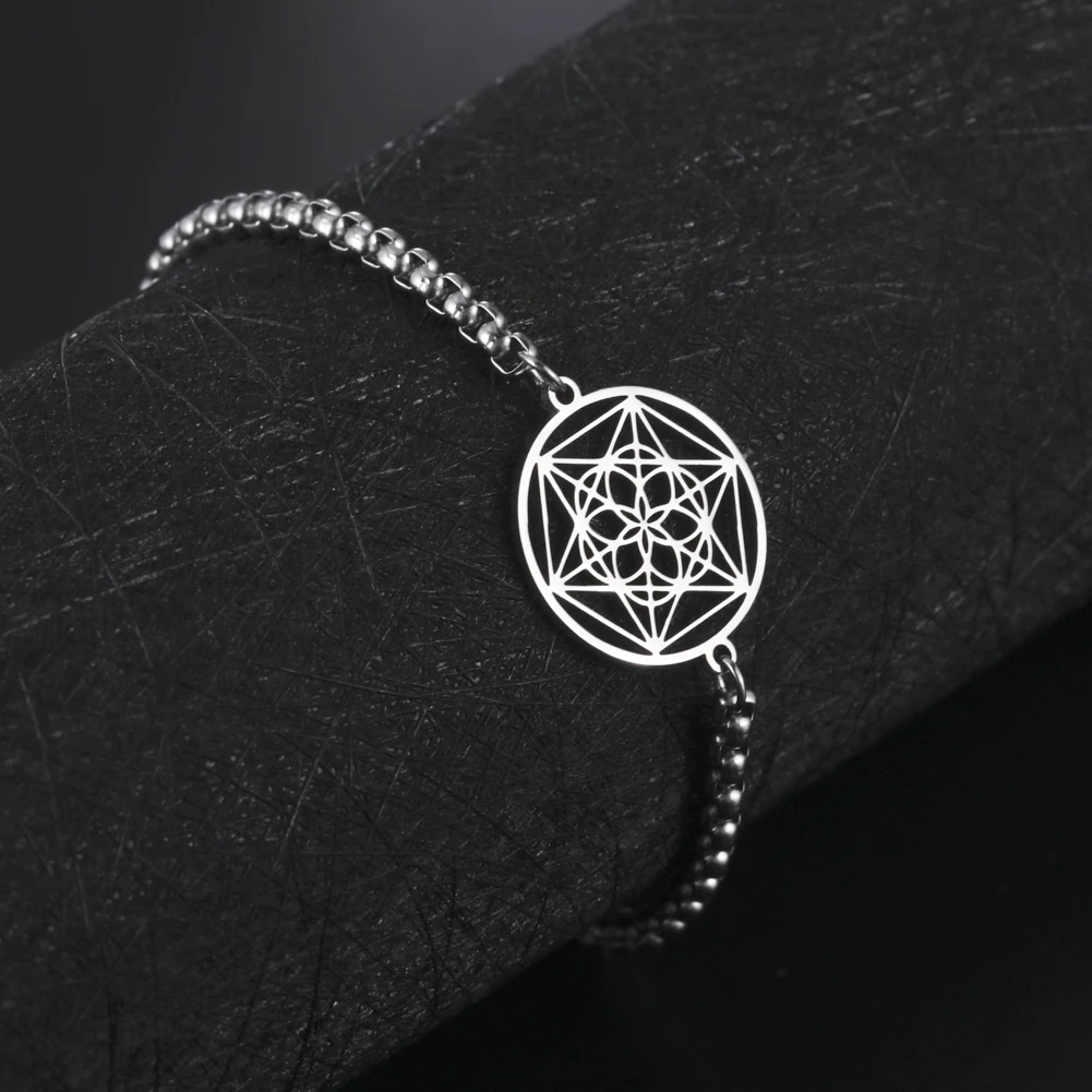 Dawapara Merkabah Seed of Life Bracelet Sacred Geometric Symbol Spiritual Amulet Stainless Steel Charm Bracelet for Women