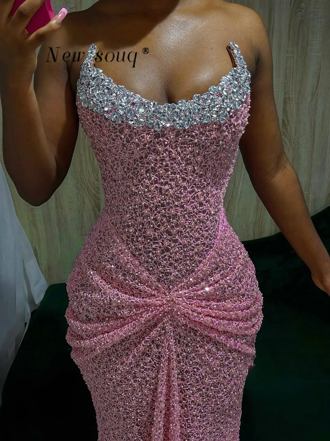 Różowe, drapowane, długie suknie balowe na zamówienie, zdobione kryształami, bez ramiączek, o kroju syreny, suknie wieczorowe bez rękawów, zdobione koralikami i cekinami, suknie ślubne na przyjęcie weselne.