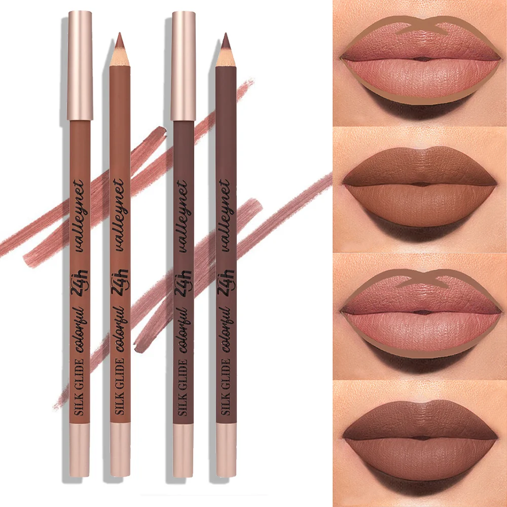 2 szt. Brązowy Matowy Konturówka do Ust - Kremowa, Wodoodporna, Długotrwała, Odporna na Rozmazywanie, Mocno Napigmentowana, Nie Wysusza, Aksamitny Wykończenie