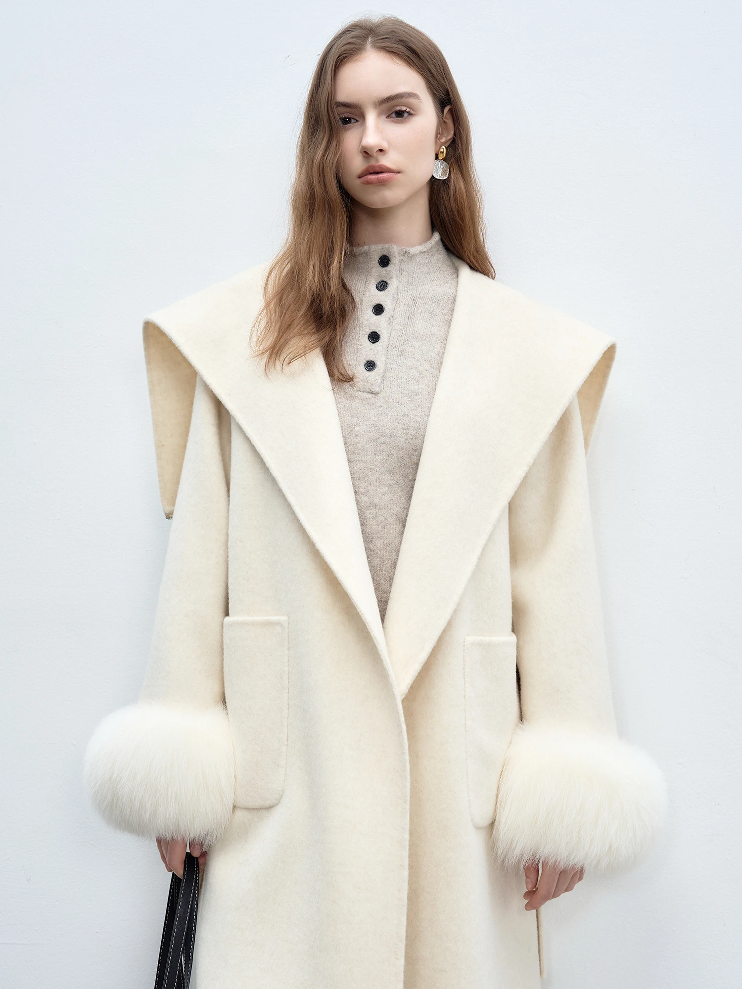 

Женское двустороннее шерстяное пальто Man Mona с длинными рукавами и меховыми манжетами, прямой крой, в корейском стиле, для повседневной носки