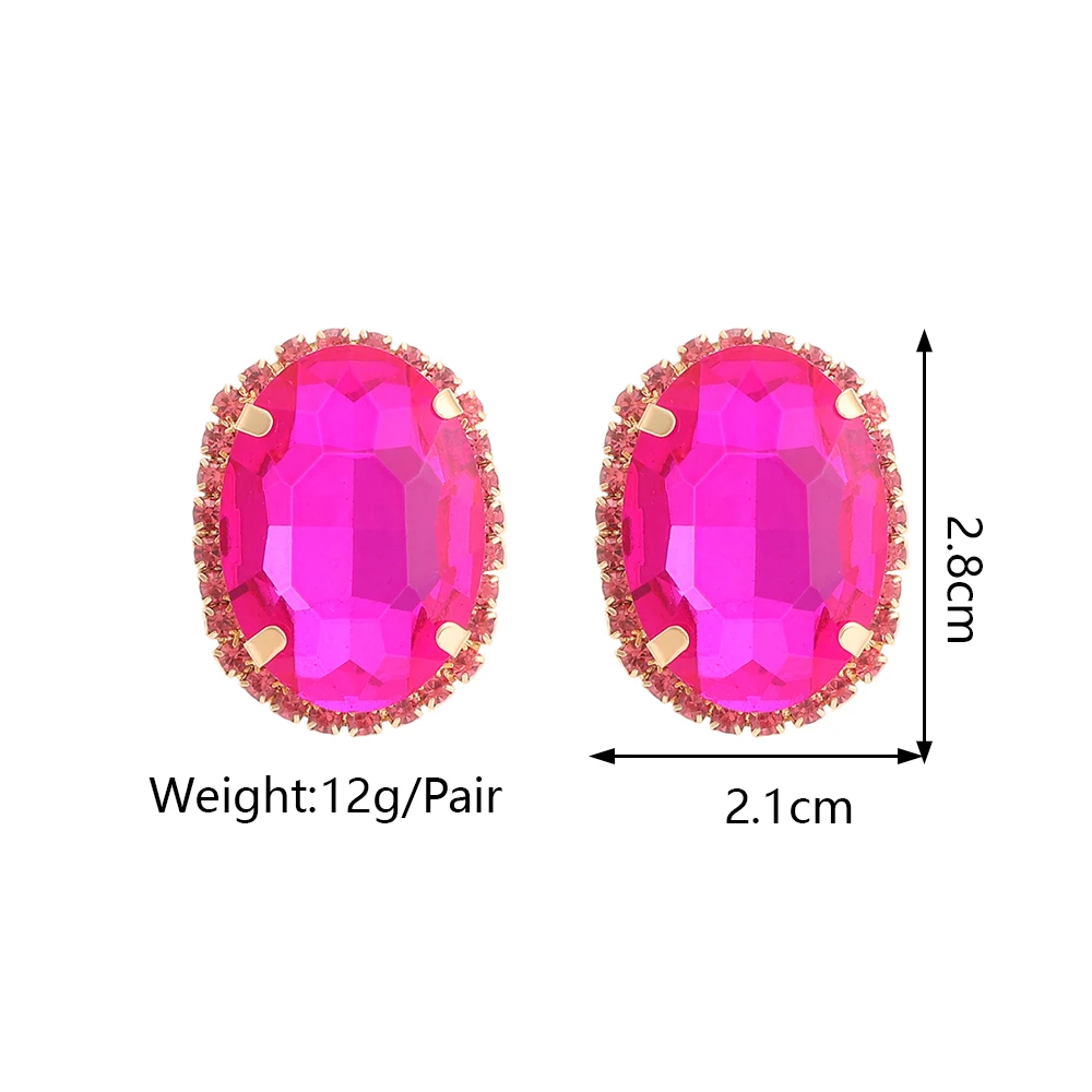 Fahion Oval Shiny Glass Glamorous Decor Big Stud Earrings For Women Luxury Brand Holiday Fairy Charm Jewelry Ear Accessories