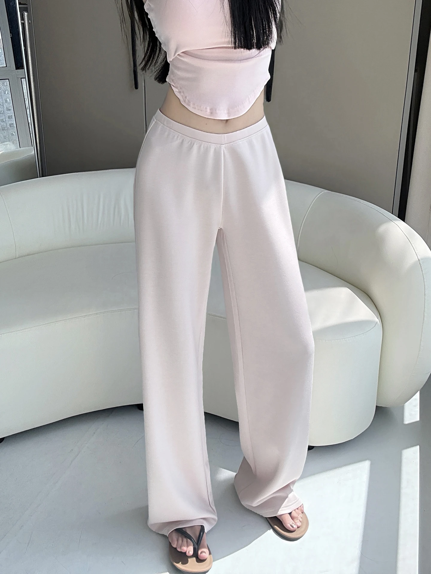 Slimming Casual Pants Women's Straight Leg Micro Flared Pants Drapey Polyester Blend Comfortable Elastic Waist Trousers