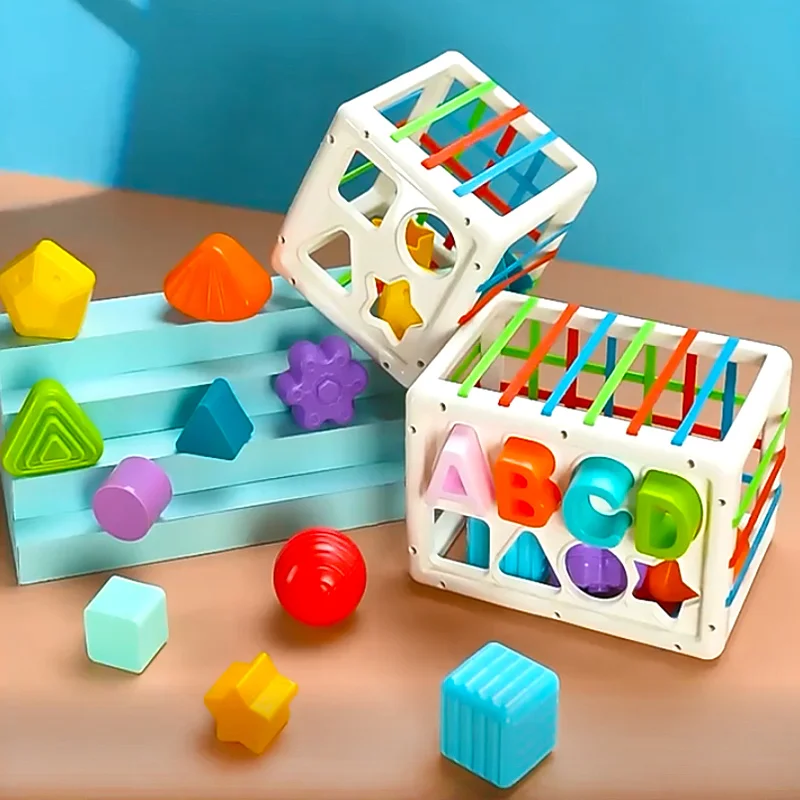 Giocattoli Montessori Baby Children Shape ordinamento giocattoli educativi giocattoli cubo sensoriale colorato con fasce elastiche per abilità motorie fini