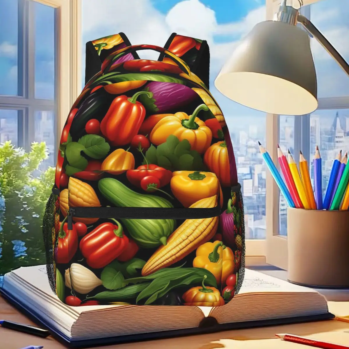

Fresh Vegetable Pattern Backpack Student Boys Girls BookBag Children School Bag Computer Shoulder Bags for Men Women