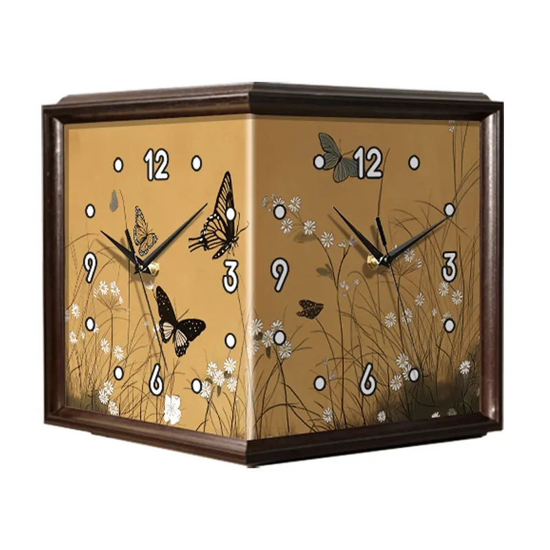 

Baidietu living room corner wall clock antique corner double-sided creative clock wall lamp retro art wall clock