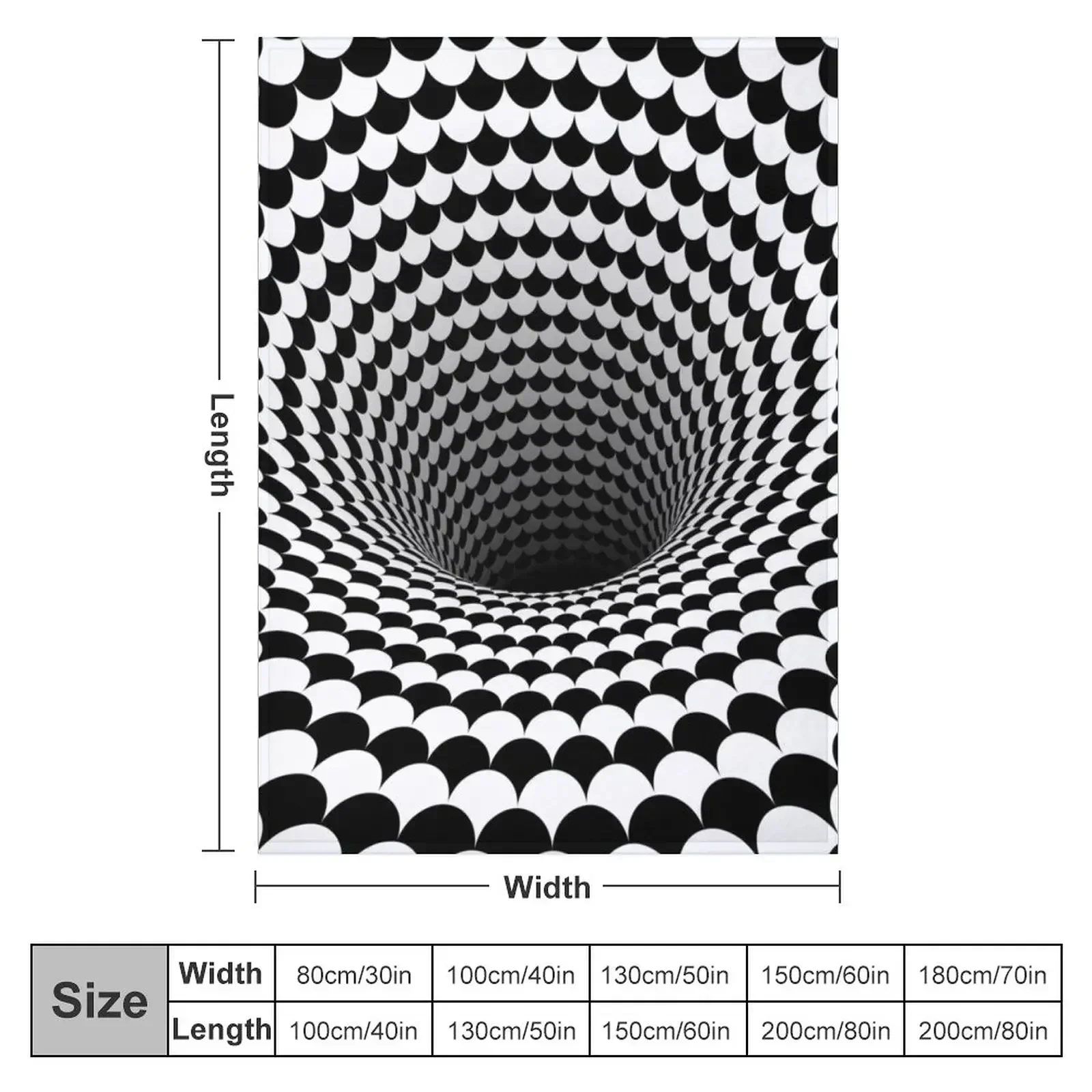 Optical Illusion Black and White Scales Houndstooth Black Hole Vortex Throw Blanket couch