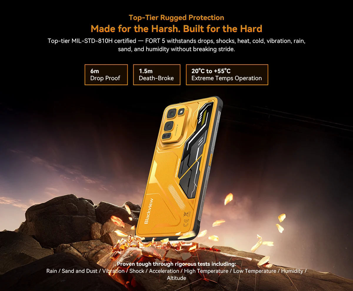 Blackview FORT 5 Rugged Smartphone, The Lightest 108MP Imaging Flagship, Android 16, 36GB(12+24) Expand RAM 256GB ROM, 6.78" HD+ IPS Display, 5000mAh Battery, 33W Fast Charging, NFC