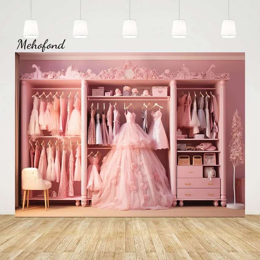 

Mehofond Photography Background Pink Princess Dress Girl Birthday Party Wardrobe Dreamy Girl House Decor Photo Backdrop Studio